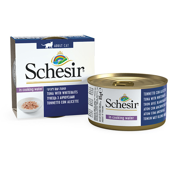 Schesir Tuna with Whitebaits ШЕЗИР ТУНЕЦ С АНЧОУСАМИ и рисом в бульоне полнорационный влажный корм консервы для котов, банка 85г Киев - изображение 1
