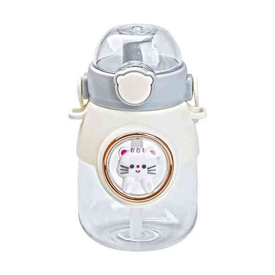 Happy Life Пляшка для води з трубочкою 820 мл дитяча з ручкою та ремінцем Сірий HPGM2217G Київ