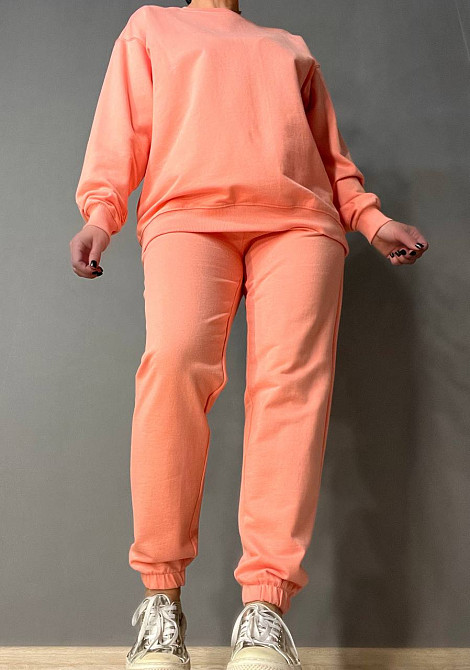 Костюм женский Pepper&mint FA24-01 базовый двунитка без утепления свитшот оверсайз и джогеры на резинке персиковый, персиковый, M Киев - изображение 5
