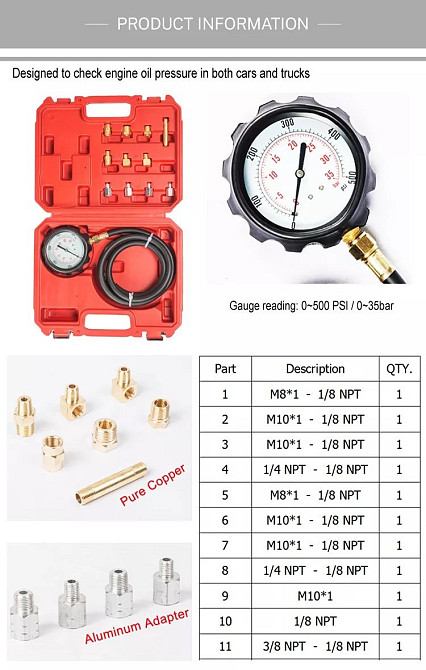 Тестер проверки давления масла (двигатель, АКПП) 12 пр. Rewolt (T7111) Чернигов - изображение 5