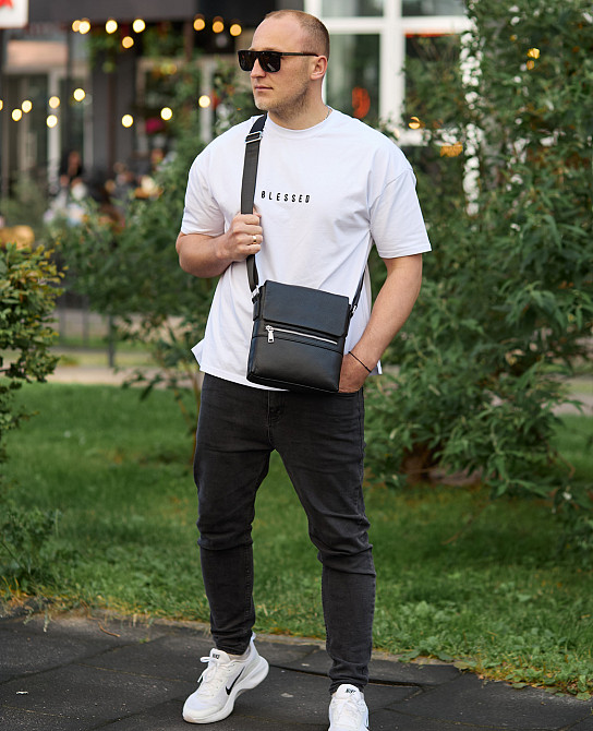 Кожаная мужская сумка-мессенджер 21х23х5.5, сумочка кросс боди через плечо черная Tiding Bag 56230 Киев - изображение 8