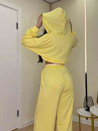 Жіночий прогулянковий костюм: худі та штани двонитка. Лимонний, 42/44 Одеса