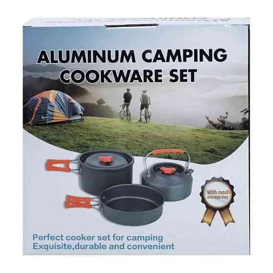 Набір туристичного посуду в сумці для походу та кемпінгу: каструля, сковорода, чайник HP39577C Коломия