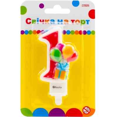 Свічка Maxi двостороння "1" із зображенням надувних кульок висотою 7,62 см (MX622069-1) Вінниця