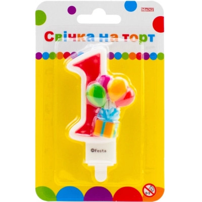 Свеча Maxi двостороння "1" із зображенням надувних кульок висотою 7,62 см (MX622069-1) Винница - изображение 1