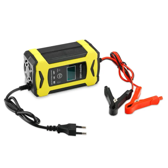 Автомобільний зарядний пристрій Foxsur 12V 6A для акумуляторів з дисплеєм LCD (Жовтий) Вінниця