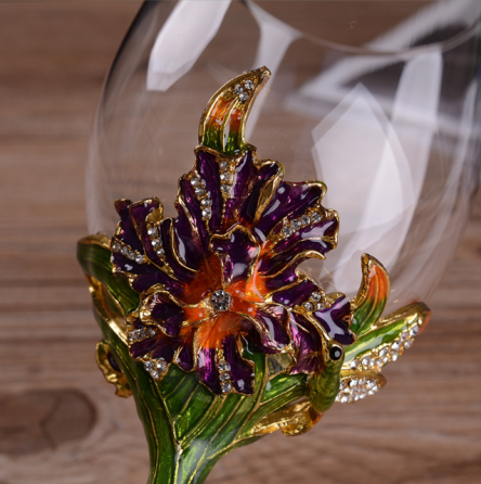 Набір подарункових келихів для вина Ірис золотий з металевим декором та кристалами 2 шт х 350 мл Кременчук