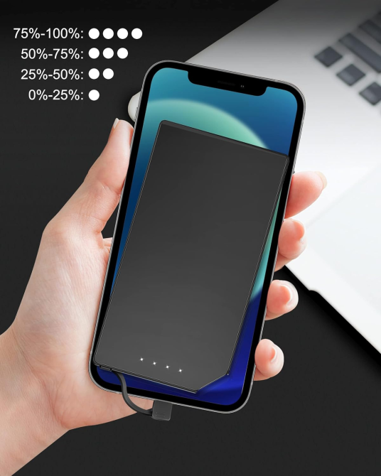 Повербанк 5000 миллиампер-часов со встроенным Lightning кабелем для iPhone, тонкий Power Bank, LED индикатор, 115 граммов Киев - изображение 16