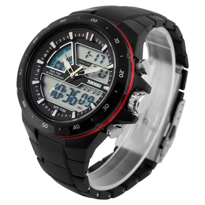 Мужские часы Skmei 1016 Shark Black С красной каемкой Винница - изображение 3