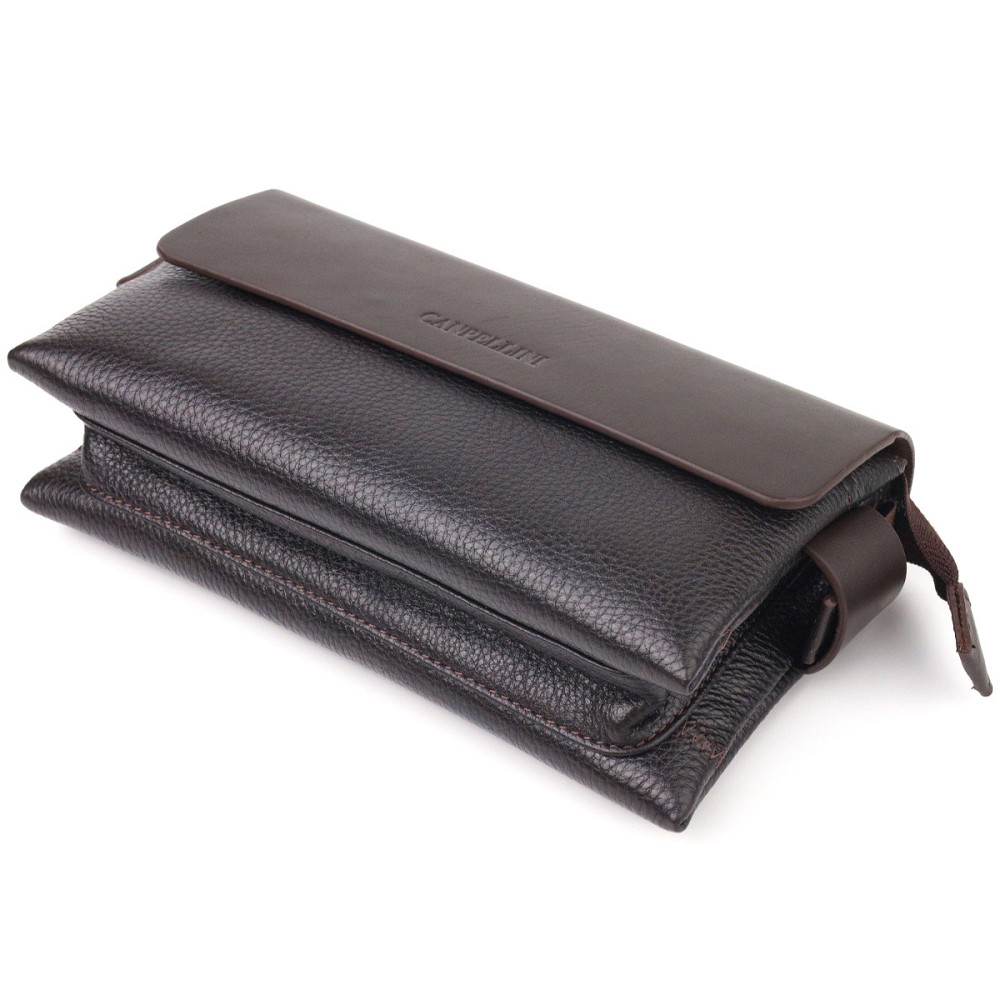 Стильний чоловічий клатч із натуральної комбінованої шкіри CANPELLINI 21566 Коричневий Київ - фото 5