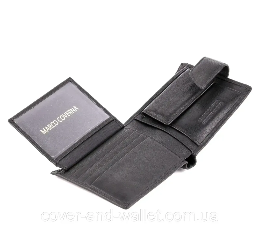 Классический мужской кошелек из итальянской кожи в черном цвете Marco Coverna B005-801 Киев - изображение 6