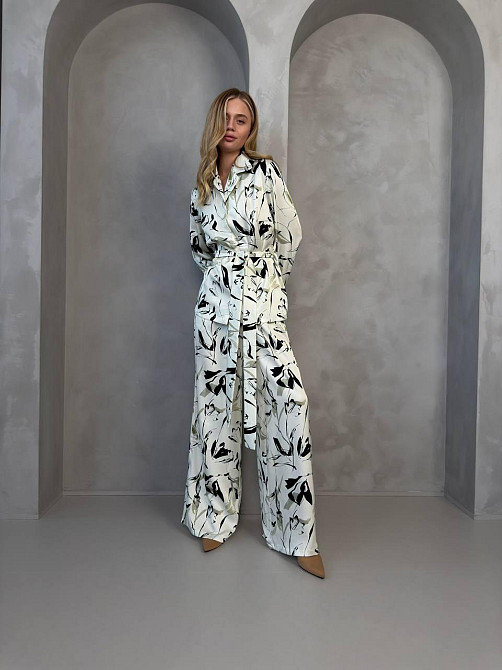 Жіночий стильний вільного крою костюм із шовку сатину Одеса - фото 9