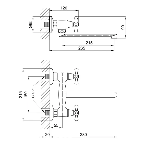 Смеситель для кухни WEZER VRL1211-12 настенный, двухвентильный, хром Киев