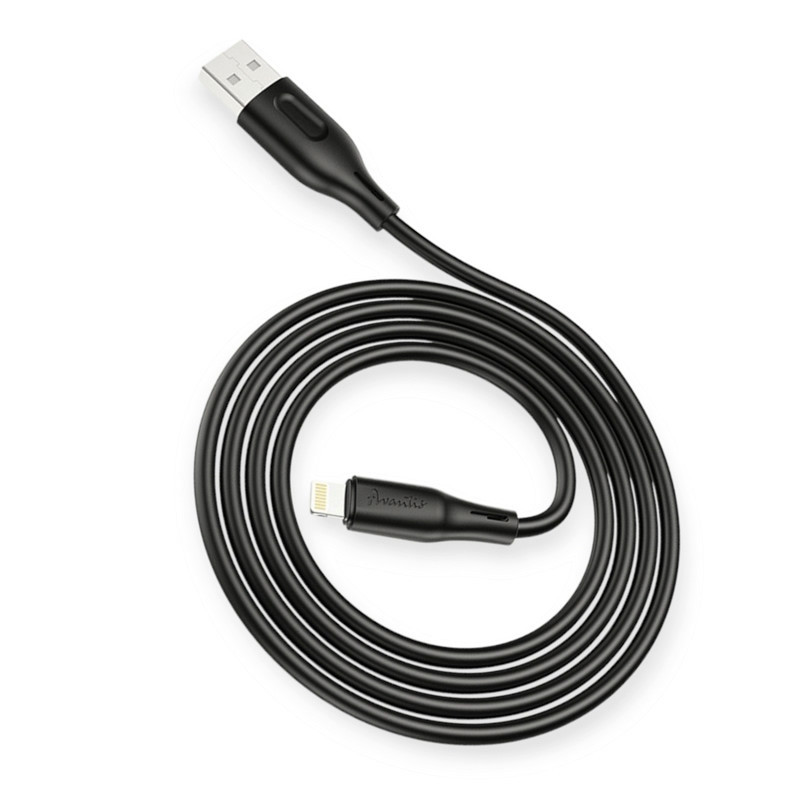 Кабель для заряджання Avantis USB - iPhone, 1м, чорний, круглий силіконове обплетення Мукачево - фото 1