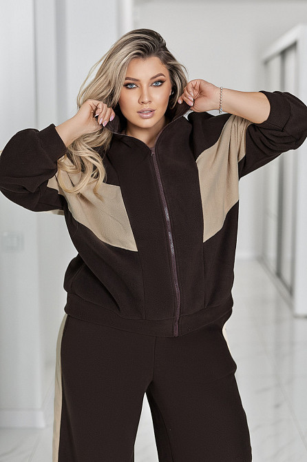 Спортивний флісовий костюм "Connect" | Норма та батал Шоколадний + бежевий, 54-56 Київ - фото 3