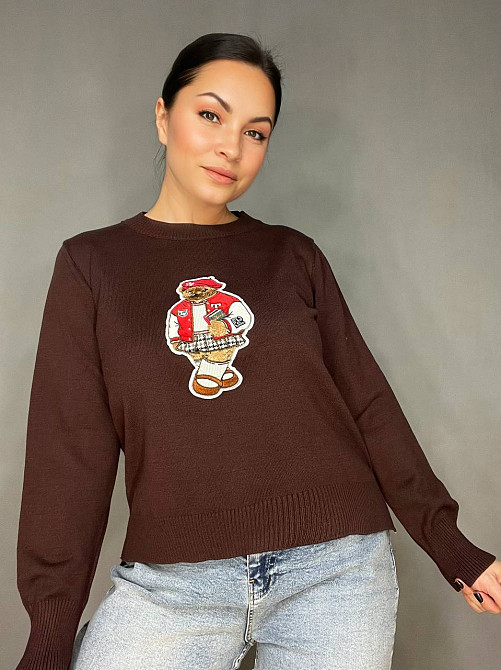 Светр жіночий A-N 2609 з нашивкою ведмедика оверсайз базовий one size, коричневий, one size Київ - фото 14