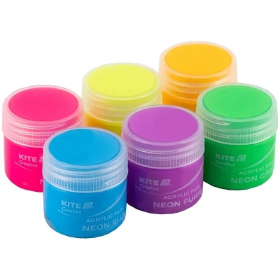 Акриловые краски Kite Creative 6 неонових кольорів, 20 мл (K-274) Винница - изображение 4
