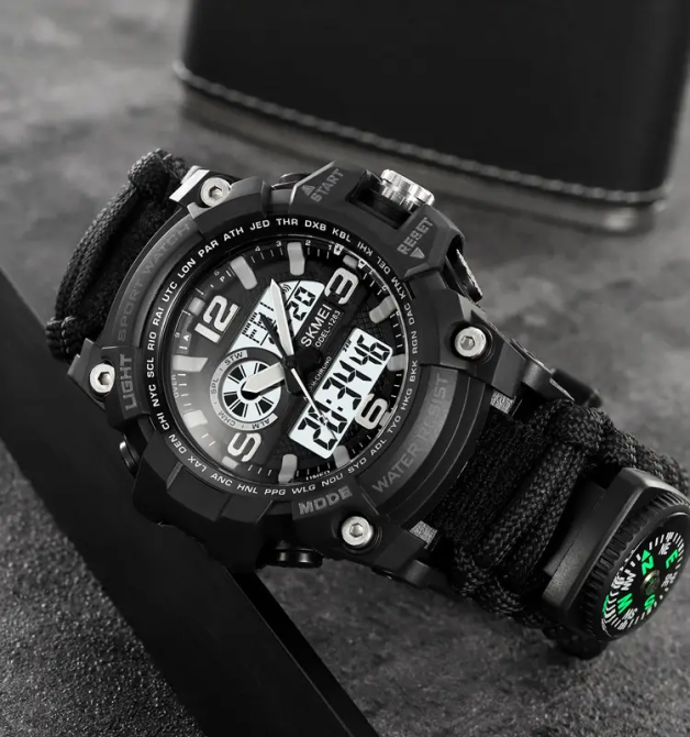 Годинник чоловічий спортивний наручний Skmei 1283 з паракордовим ремінцем (Чорний) Вінниця - фото 3