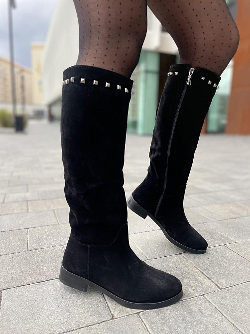 Nivelle Жіночі чоботи зимові з натуральної замші на низькому ходу чорні / Чоботи замшеві 5464/2 Коломыя - изображение 5