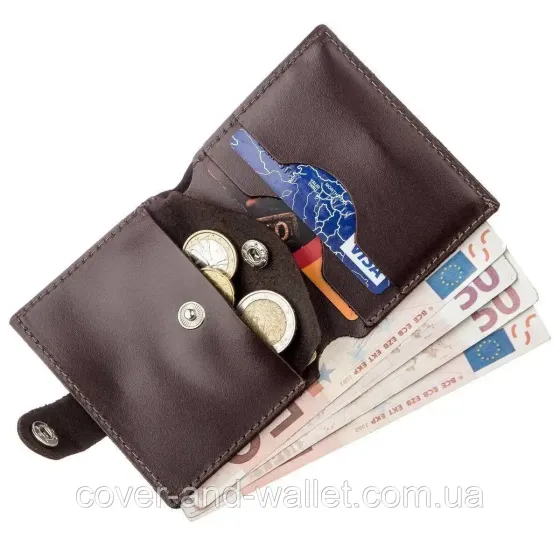Чорний тонкий шкіряний мінігаманець ST Leather Київ