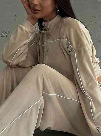 Жіночий стильний велюровий мʼякий костюм двійка велюр плюш Бежевий 44/46 Одеса