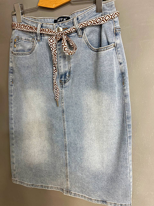 Юбка женская джинсовая LADYN 805 классическая ровный крой разрез сзади стрейчевая пояс лента голубая, голубой, З4 Киев - изображение 7
