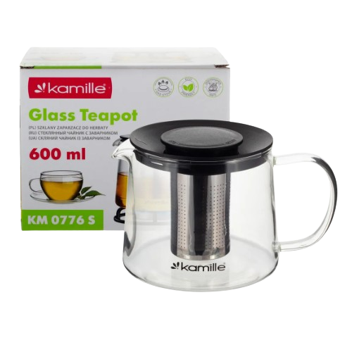 Заварник 600мл зі з'ємним ситечком скло/нержавіюча сталь 0776S KAMILLE Житомир - фото 7