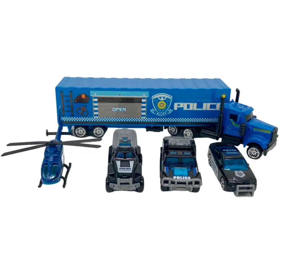 Трейлер Поліція машина вертоліт масштаб 1:64 14 деталей довжина 24,5см Синій (660-A347) Чернігів - фото 2