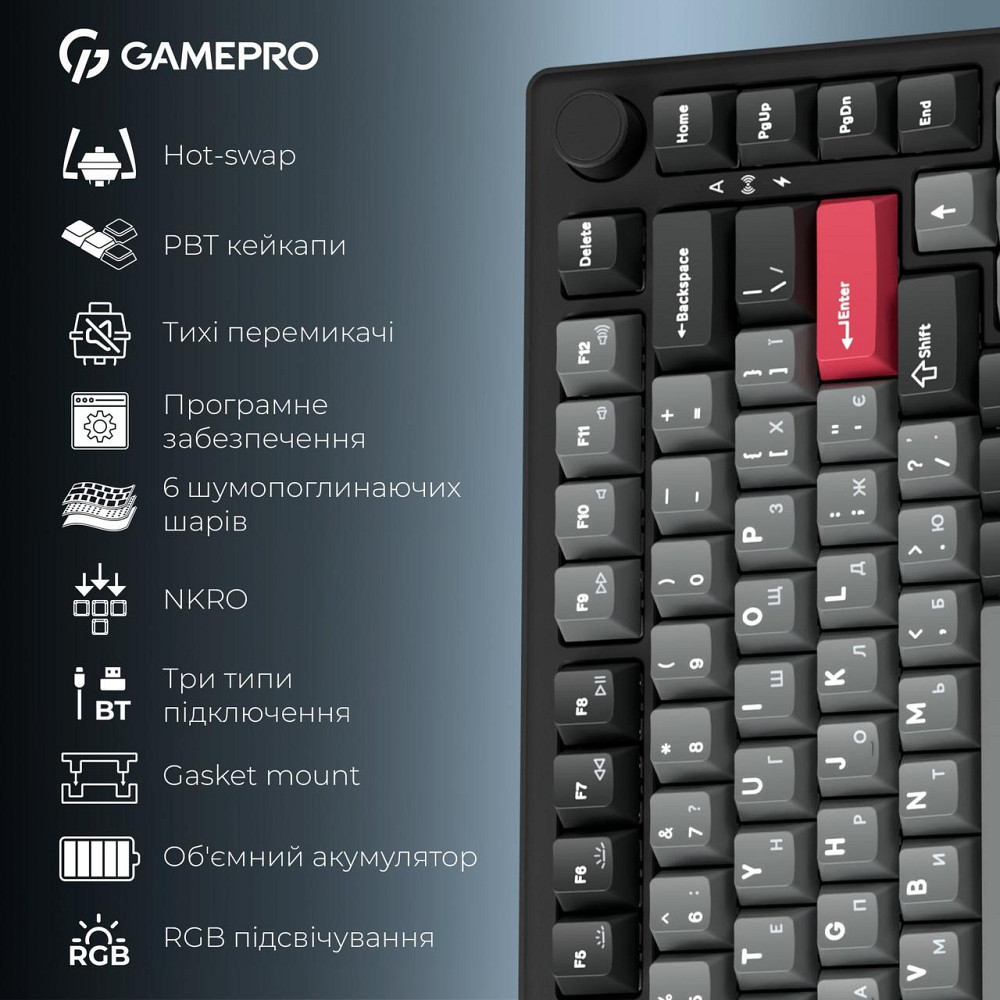 Клавіатура бездротова GamePro Asgard Yord Keychron Super Red Switch Black (MK266BK) ( 12615 ) Харків - фото 13