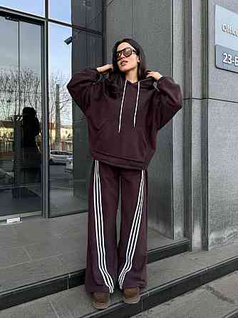 Женский теплый костюм двойка с лампасами из турецкого флиса Шоколад, 42/44 Одесса