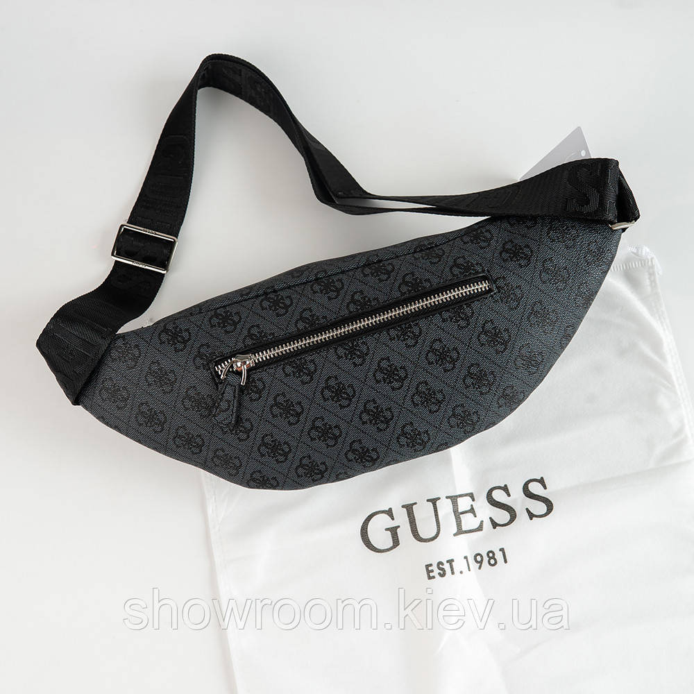 Чоловіча брендова сумка бананка на пояс та на груди (слінг) Guess (7518-1) сіра Київ - фото 3