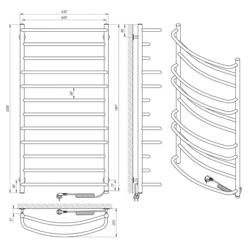 Електрична рушникосушарка Laris Євромікс П12 600Х1200 Е сенсор S3 (праве підключ.) Київ - фото 8