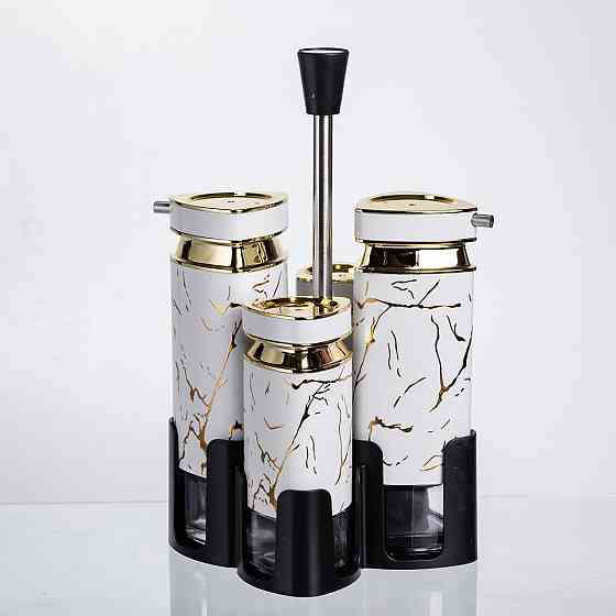 Набір баночок для спецій на підставці, білий мармур Київ