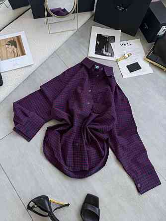 Жіноча стильна сорочка оверсайз у клітинку котон стрейч Червоний Одеса