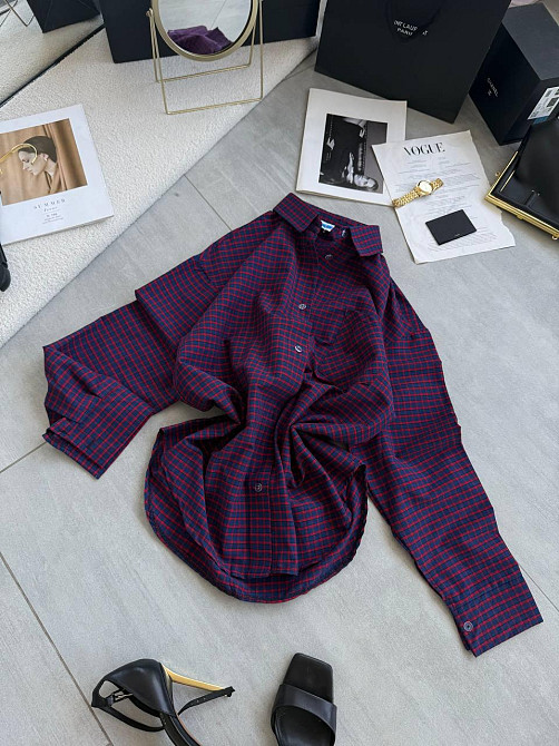 Жіноча стильна сорочка оверсайз у клітинку котон стрейч Червоний Одеса - фото 4