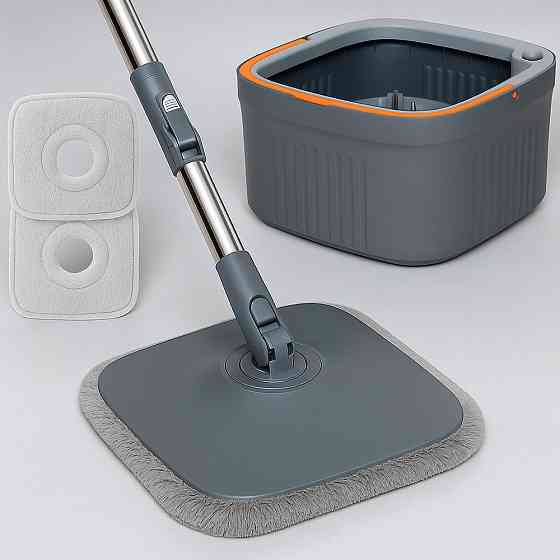 Швабра с отжимом и ведро 5,8 л + 2 насадки / Швабра с самоотжимом / Швабра лентяйка Киев
