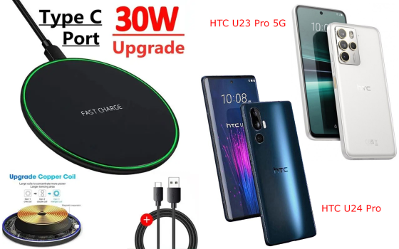 Беспроводное зарядное устройство Copper до 30W для HTC U23 Pro 5G, HTC U24 Pro, USB-C, LED Киев