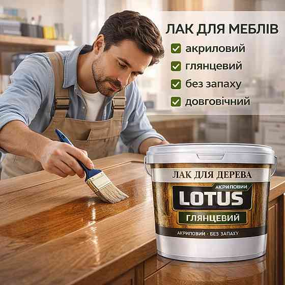 Лак для дерева LOTUS глянцевий акриловий без запаху універсальний для підлоги меблів та фасаду зносостійкий прозорий 10 л Харків