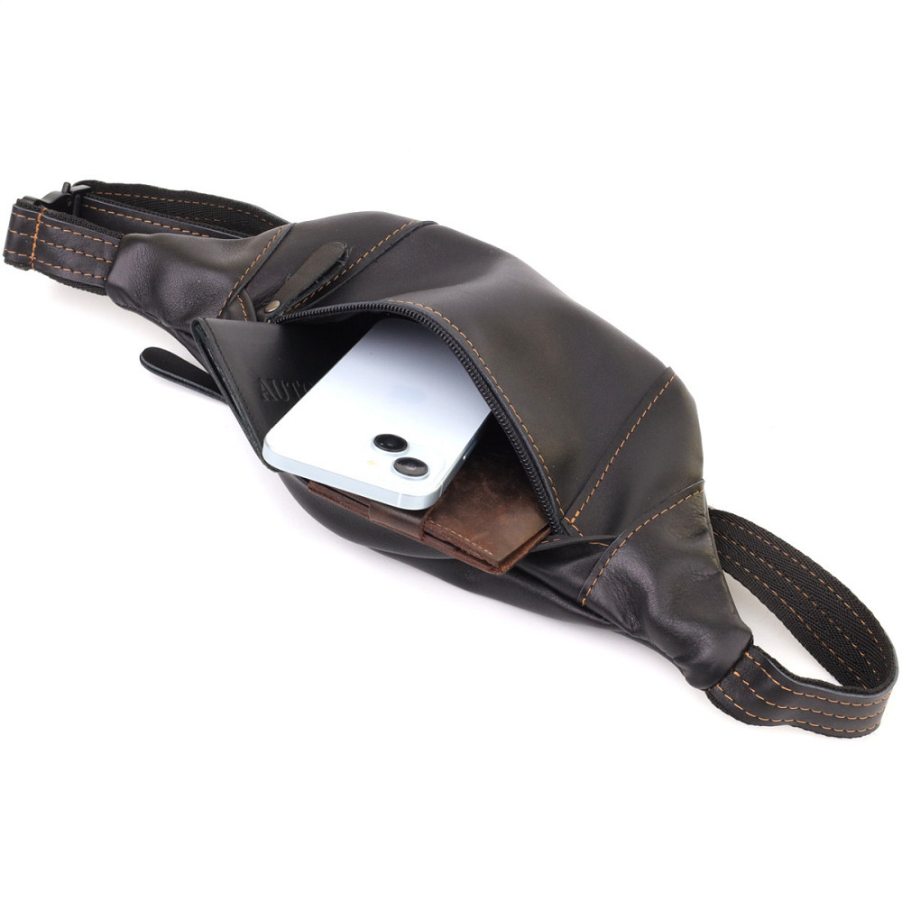 Чоловіча сумка-бананка з натуральної гладкої шкіри Shvigel 23125 Чорний Київ - фото 10