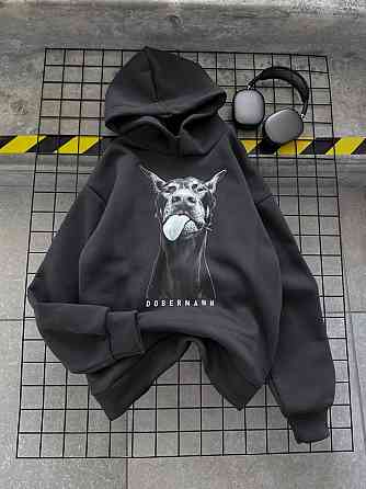Женская утепленная оверсайз худи с доберманом трехнить на флисе Одесса