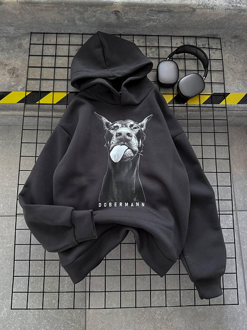 Женская утепленная оверсайз худи с доберманом трехнить на флисе Одесса - изображение 6