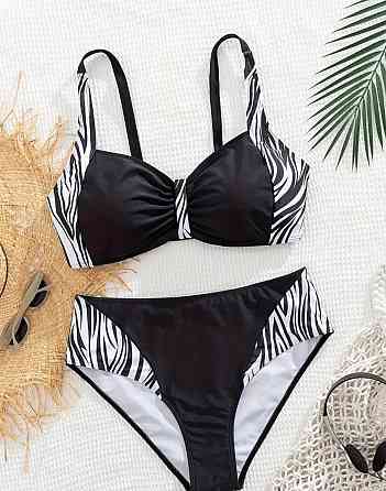 Роздільний купальник великого розміру жіночий леопардовий чорно-білий Київ