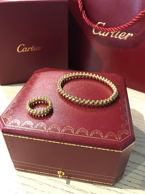 Cartier набір / браслет зубчики та кільце зубчики в лимонному золоті / Карт'є браслет і кільце Одеса - фото 3