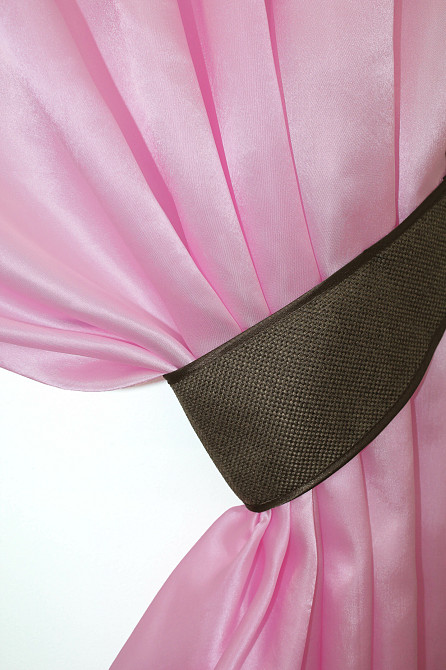 Кухонные шторы VR-Textil № 073к с ламбрекеном и подхватами розовый с коричневым 270х170 см (52-0290) Киев - изображение 3