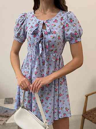 Женское легкое романтическое мини платье в цветочный принт турецкий софт Голубой, 44/46 Одесса