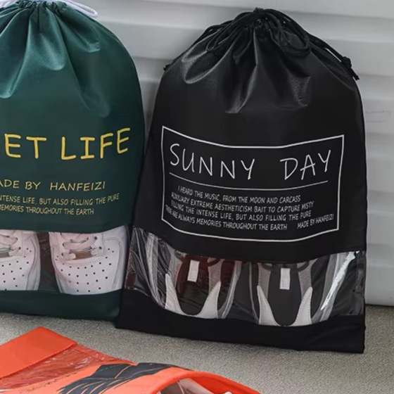 Мешок-сумка для обуви на затяжках, транспортировочная на шнурках для вещей, размер L - 44х30 см,цвет черный Каменец-Подольский