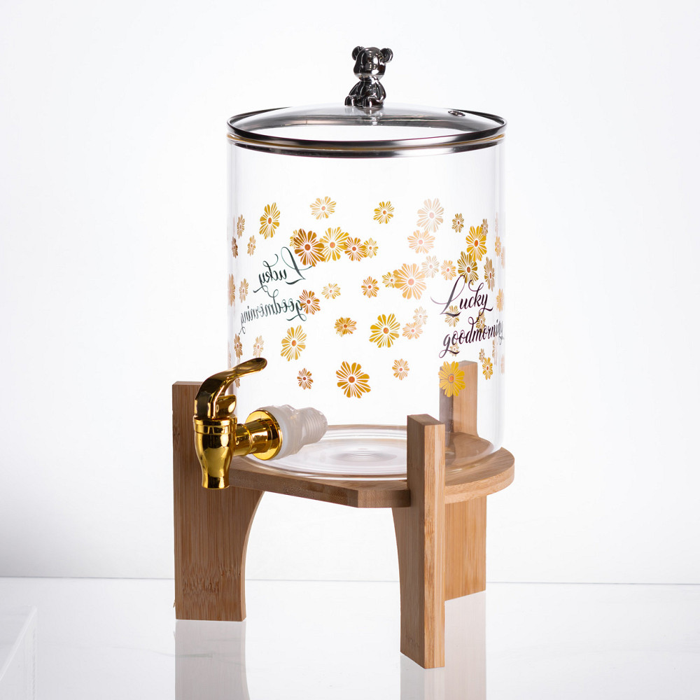 Yiwu Лимонадниця з краном на дерев'яній підставці 3.6 л скляна лимонадниця диспенсер для напоїв Киев - изображение 9