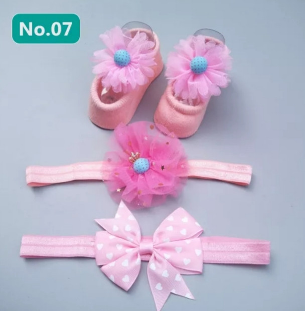 Набор пинетки и повязка (светлее чем на фото) - в наборе 3 вещи, размер повязок универсальный, (на резинке) Киев - изображение 1