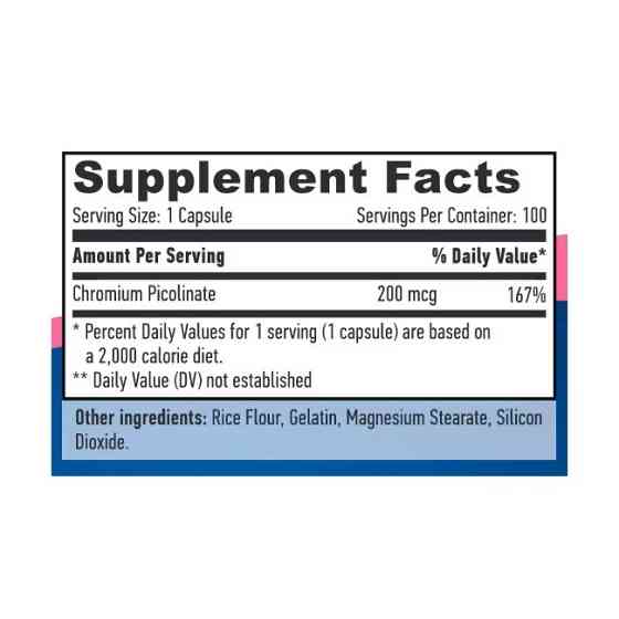 Хром Пиколинат Haya Labs Chromium Picolinate 200mg 100 caps Луцк