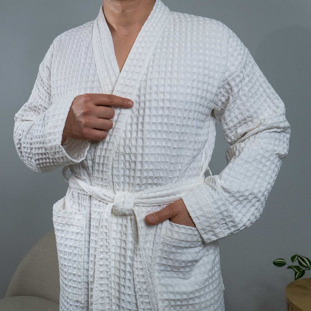 Вафельний халат чоловічий комір стійка з довгим рукавом YouStar 100% бавовна 380 г/м2 (Білий) XXL-XXXL Суми - фото 11